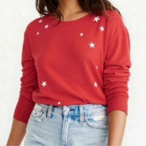 Abercrombie & Fitch Red & White Star Print Plush Knit Ribbed Crewneck Sweater